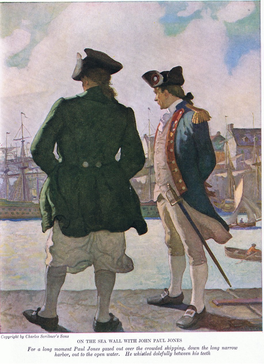 På sjøveggen med John Paul Jones: I et langt øyeblikk stirret John Paul ut over skipsfarten langs havnen til det åpne vannet, 1928 av Newell Convers Wyeth