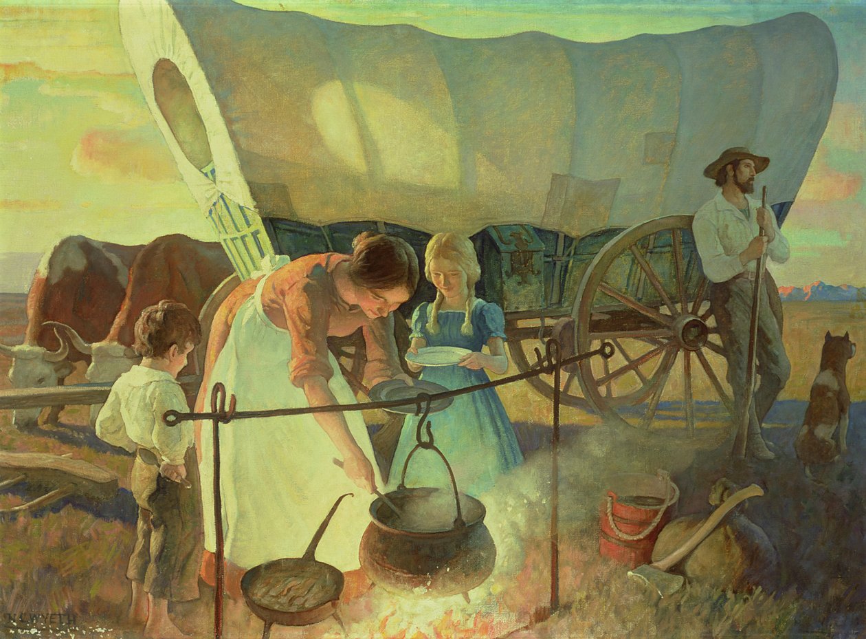 Seking the New Home (olje på lerret) av Newell Convers Wyeth