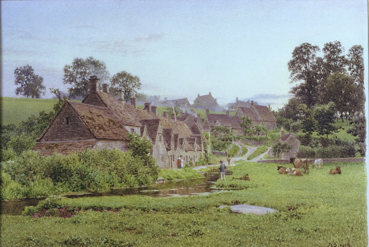Kveld i Arlington Row, Bibury, Gloucestershire av Newton Bennett