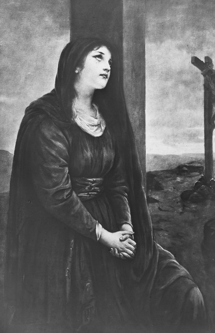 Maria Magdalena satt under korset, sent på 1800- eller begynnelsen av 1900-tallet av Newton and Co