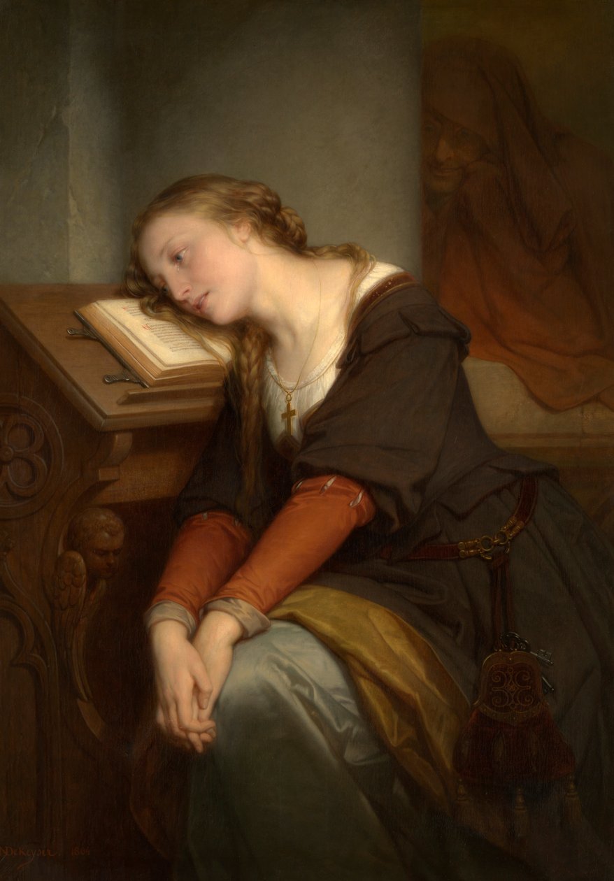 Margaret i kirken (olje på lerret) av Nicaise de Keyser