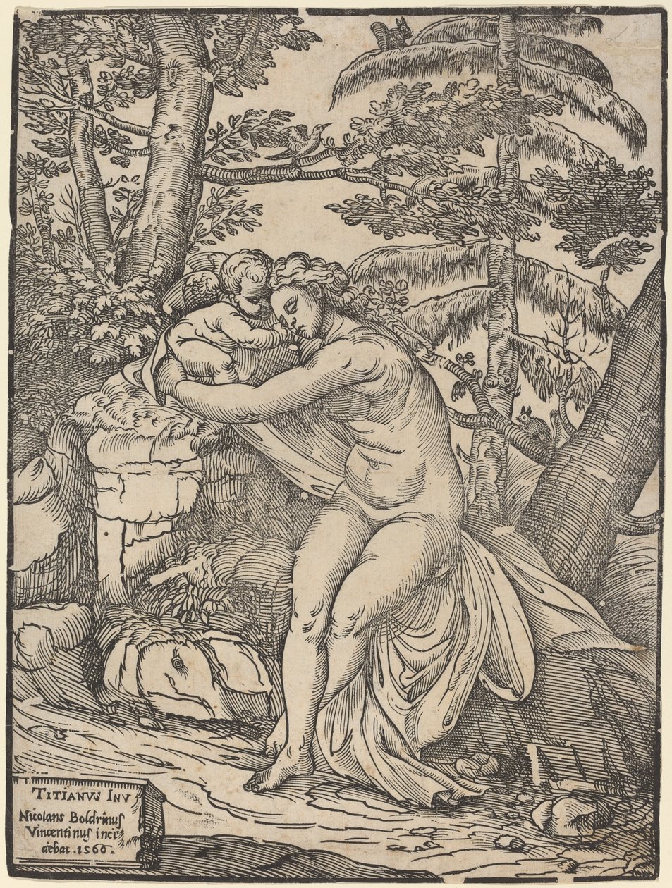 Venus og Amor av Niccolò Boldrini after Titian