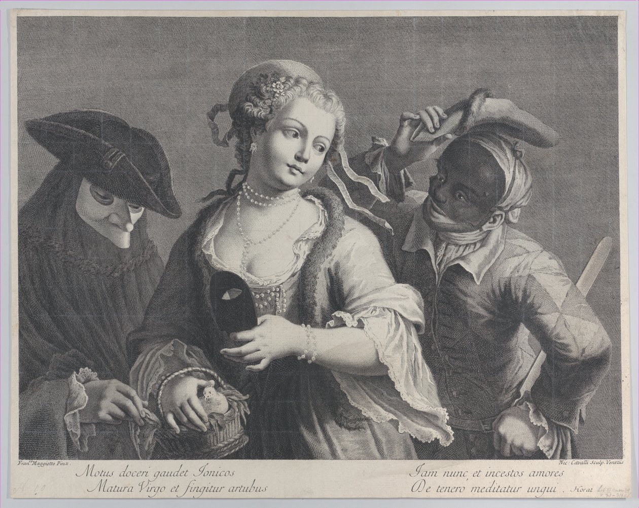 Tre halvlange figurer fra et venetiansk karneval, 1750-1822., 1750-1822. av Niccolò Cavalli