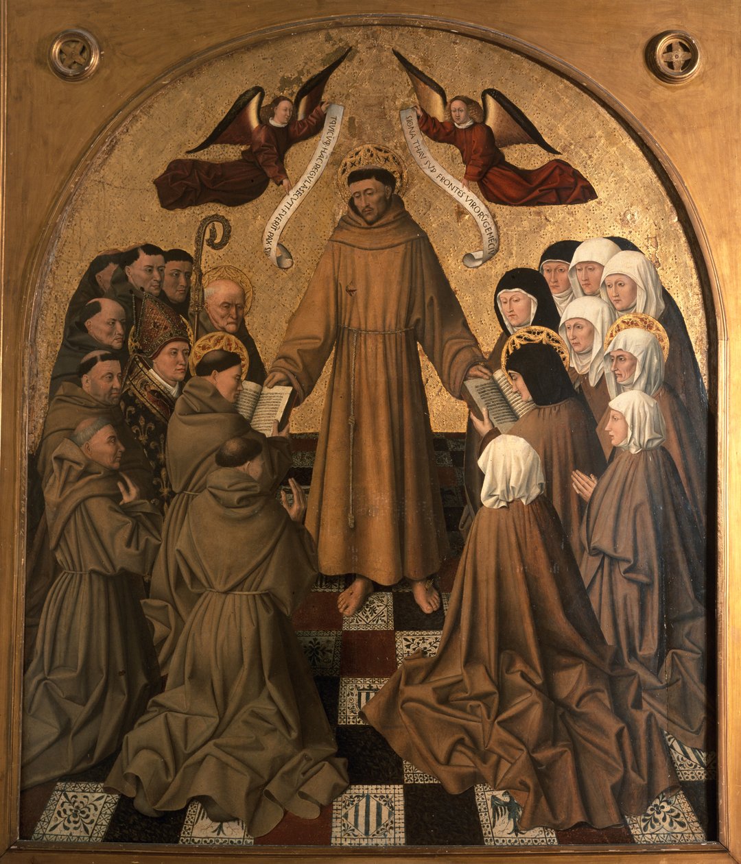 St. Francis gir regelen til disiplene sine, panel fra Pala di Rocca (tempera og bladgull på panel) av Niccolo Antonio Colantonio