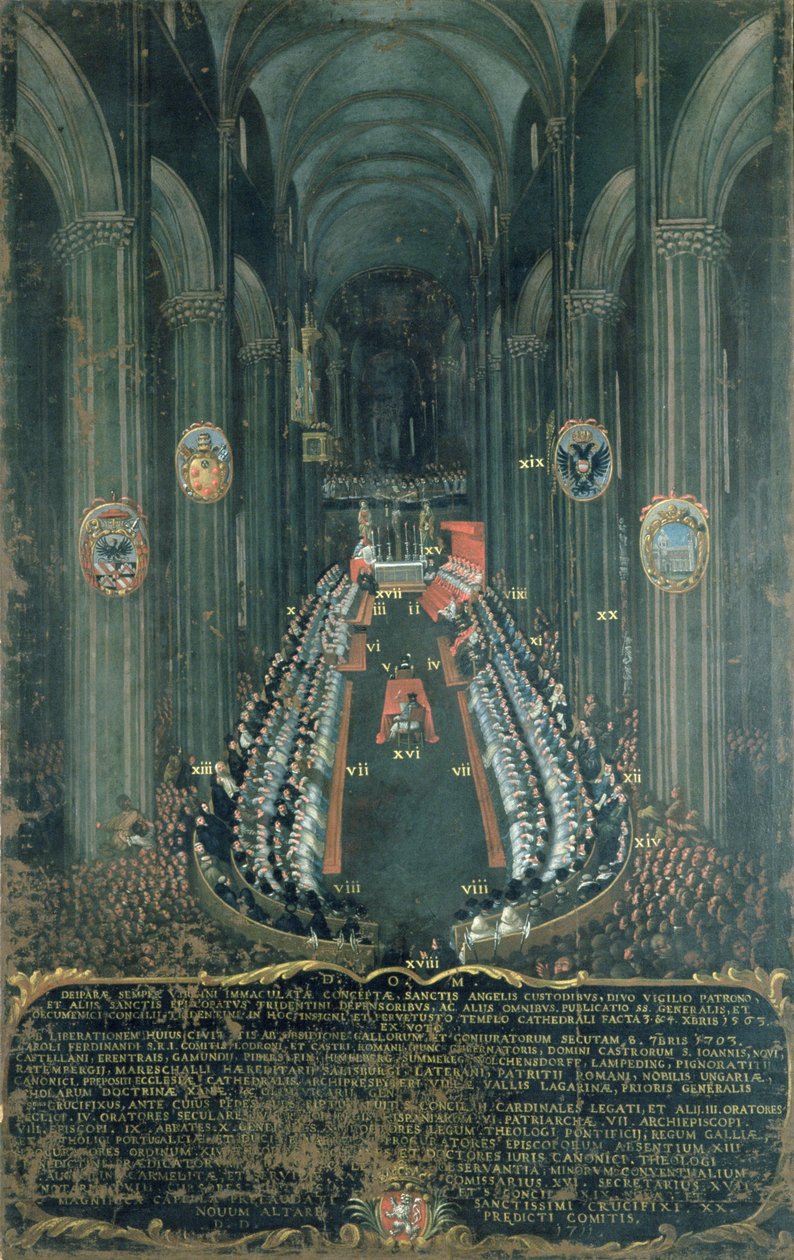 Orgelpanel som viser konsilet i Trent i Trent-katedralen 3. og 4. desember 1565, 1703 av Niccolo Dorigati
