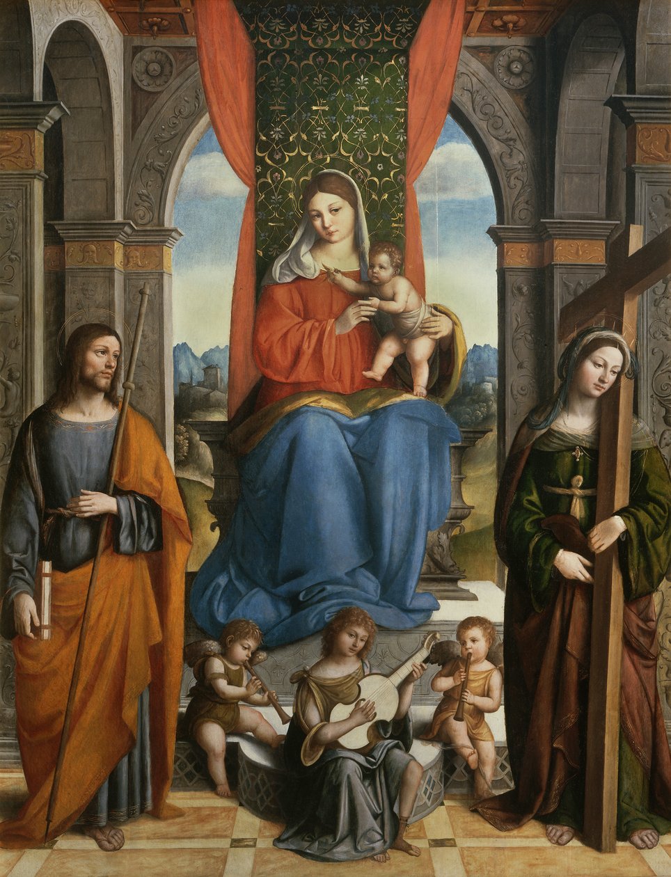 Madonna og barn med St. James av Galicia og St. Helena av Niccolo  Pisano