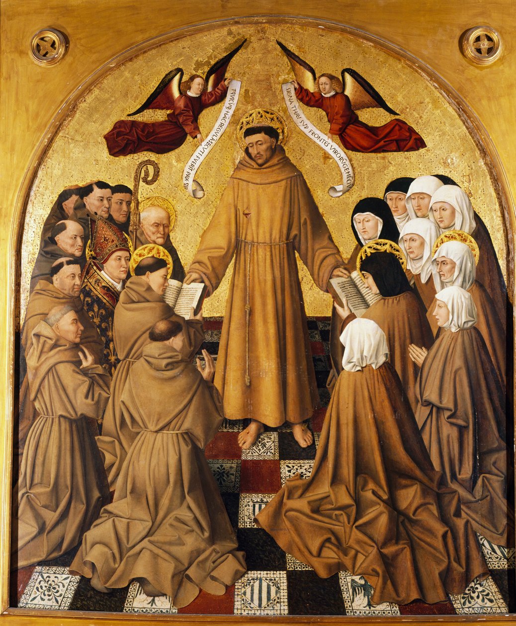 Alterpanel, St. Francis overdeler regelen til sine tilhengere (Minor Friars and the Poor Clares) av Niccolo Antonio Colantonio