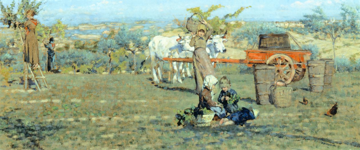 I markene, ca 1891, av Niccolo Cannicci (1846-1906). Olje på lerret, 41,5x90,5 cm. av Niccolo Cannicci