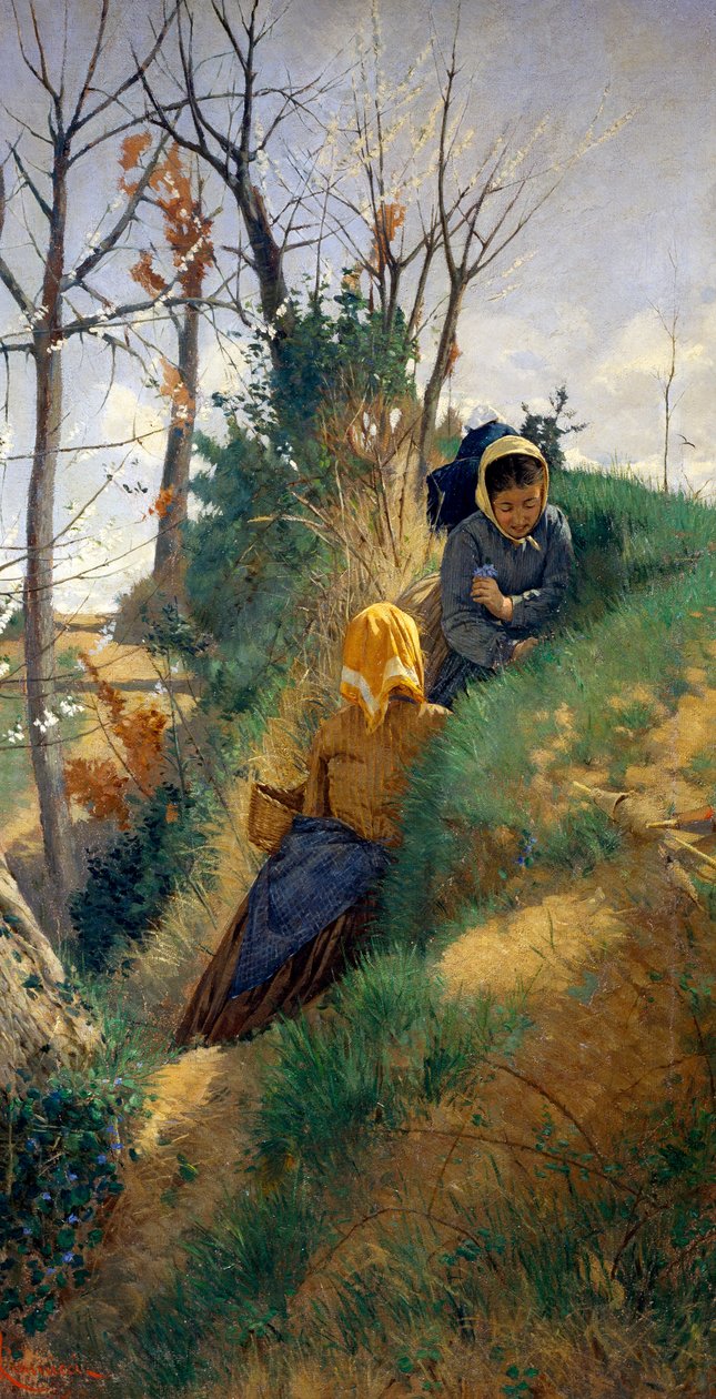 Pastoral scene, av Niccolo Cannicci (1846-1906), olje på lerret, 72x38 cm av Niccolo Cannicci
