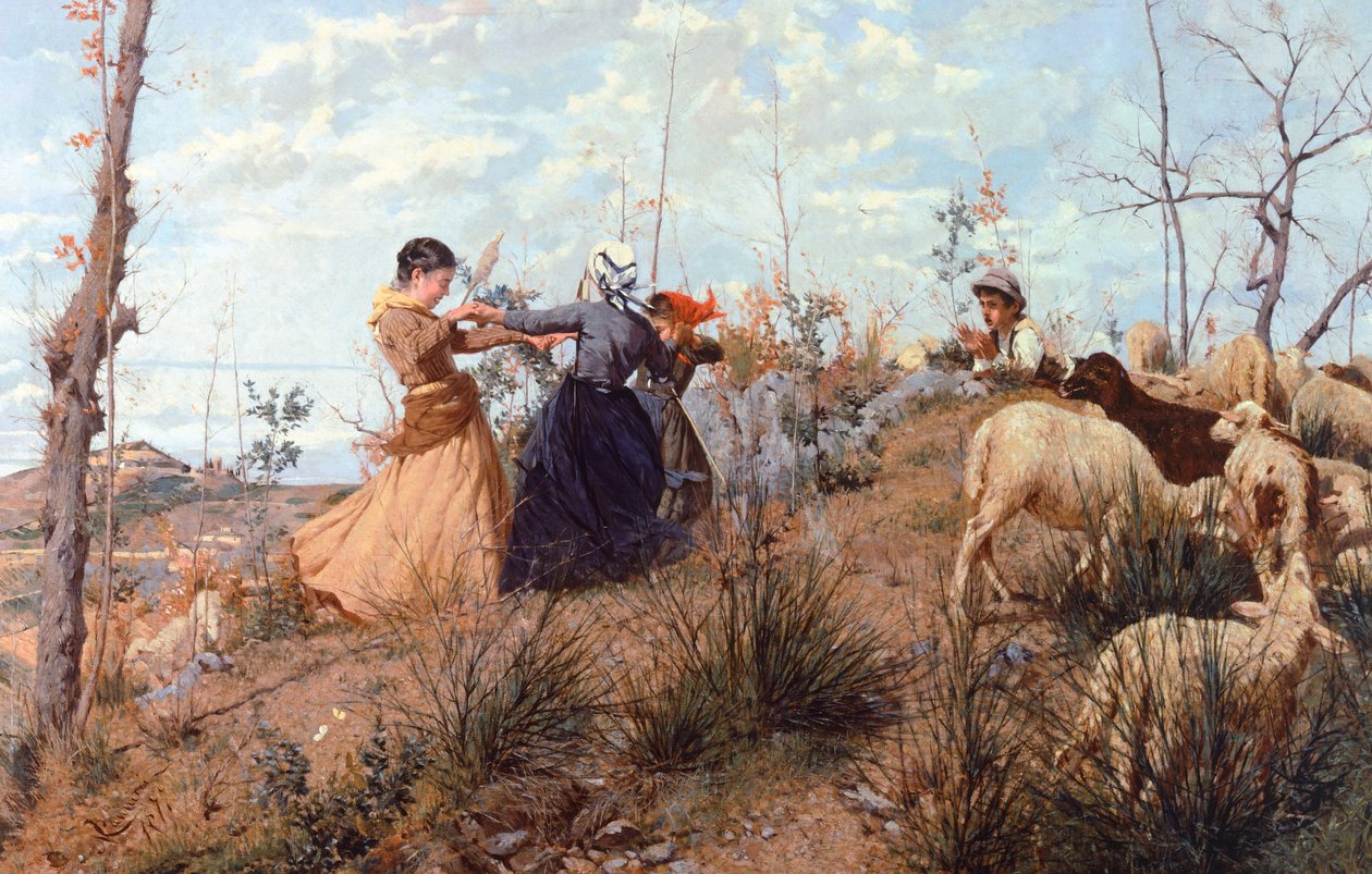Ring-around-the-rosey, av Niccolo Cannicci (1846-1906). av Niccolo Cannicci