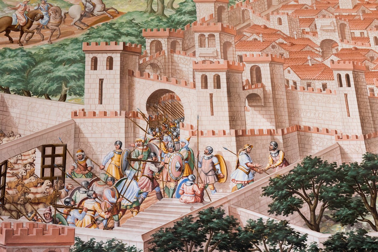 Detalj av freskomaleri i Hall of Battles i slaget ved La Higueruela i 1431 av Niccolo Granello