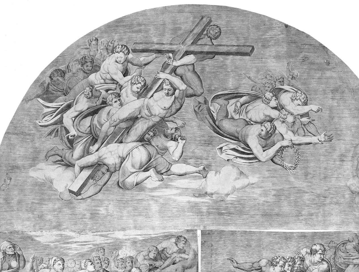 Engler som bærer korset med hellige under øvre venstre del av den siste dommen, 1548., 1548. av Niccolo della Casa