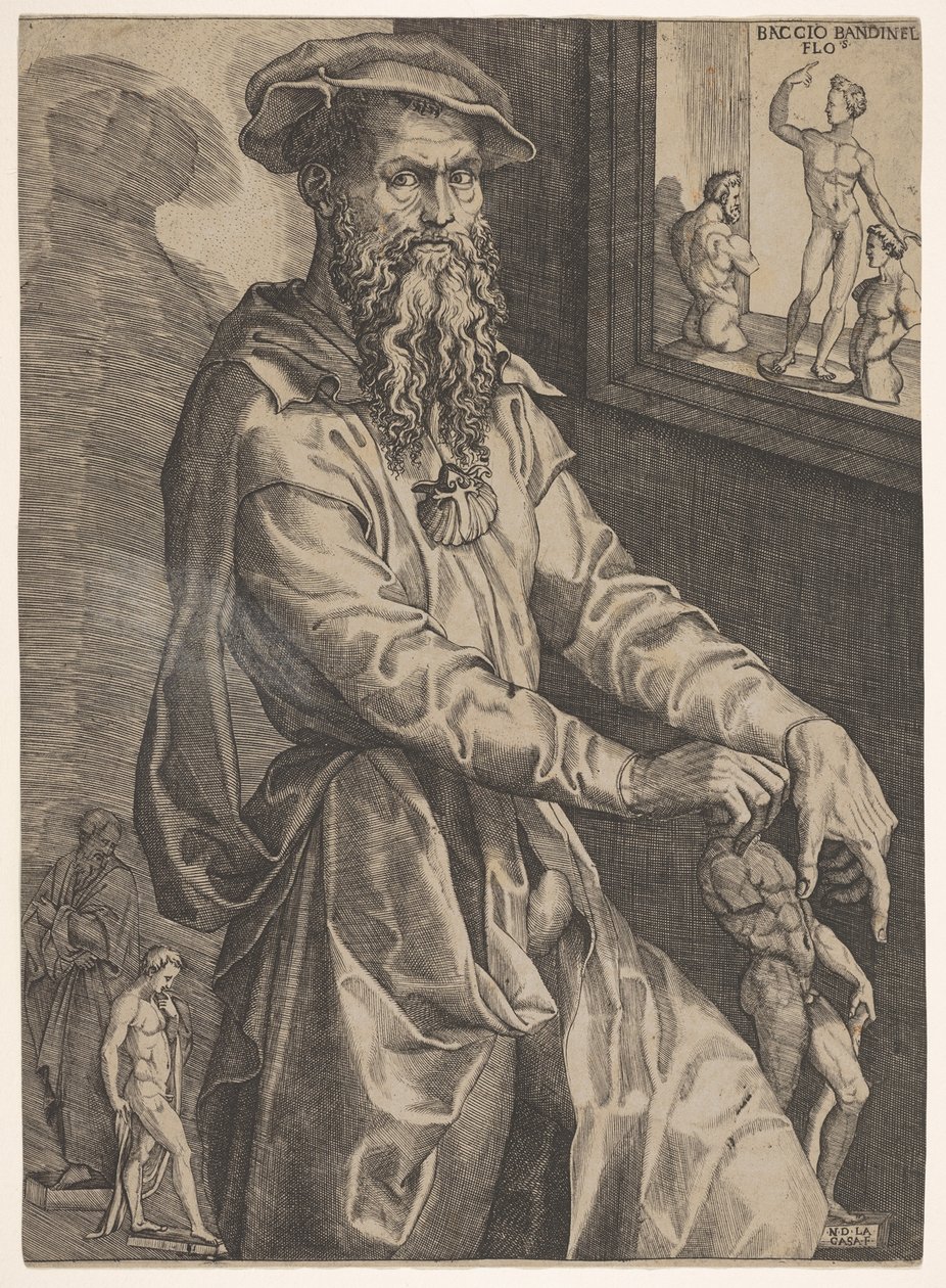 Portrett av Baccio Bandinelli, i trekvart lengde ved siden av en vindusrute, ca. 1540-48. av Niccolo della Casa
