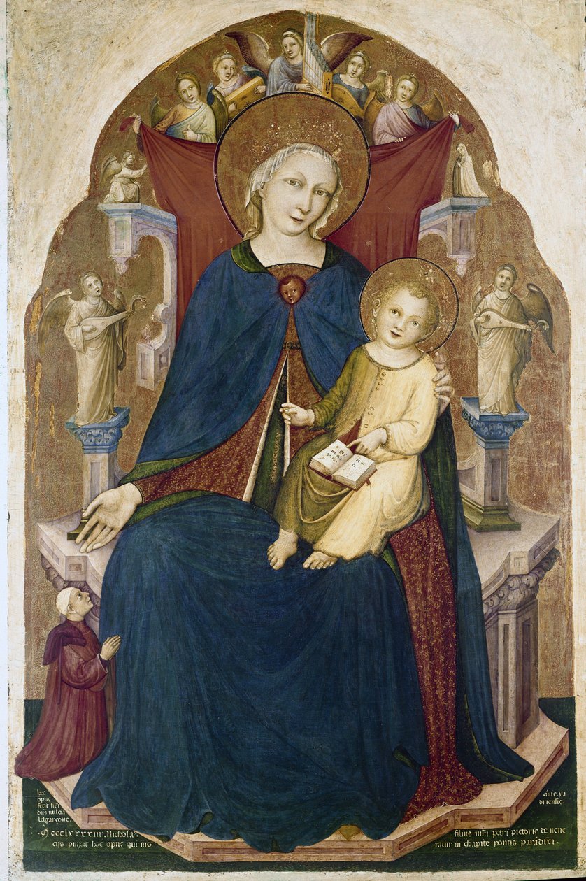 Madonna tronet med Child og to hengivne. Maleri av Niccolo di Pietro Gerini av RC