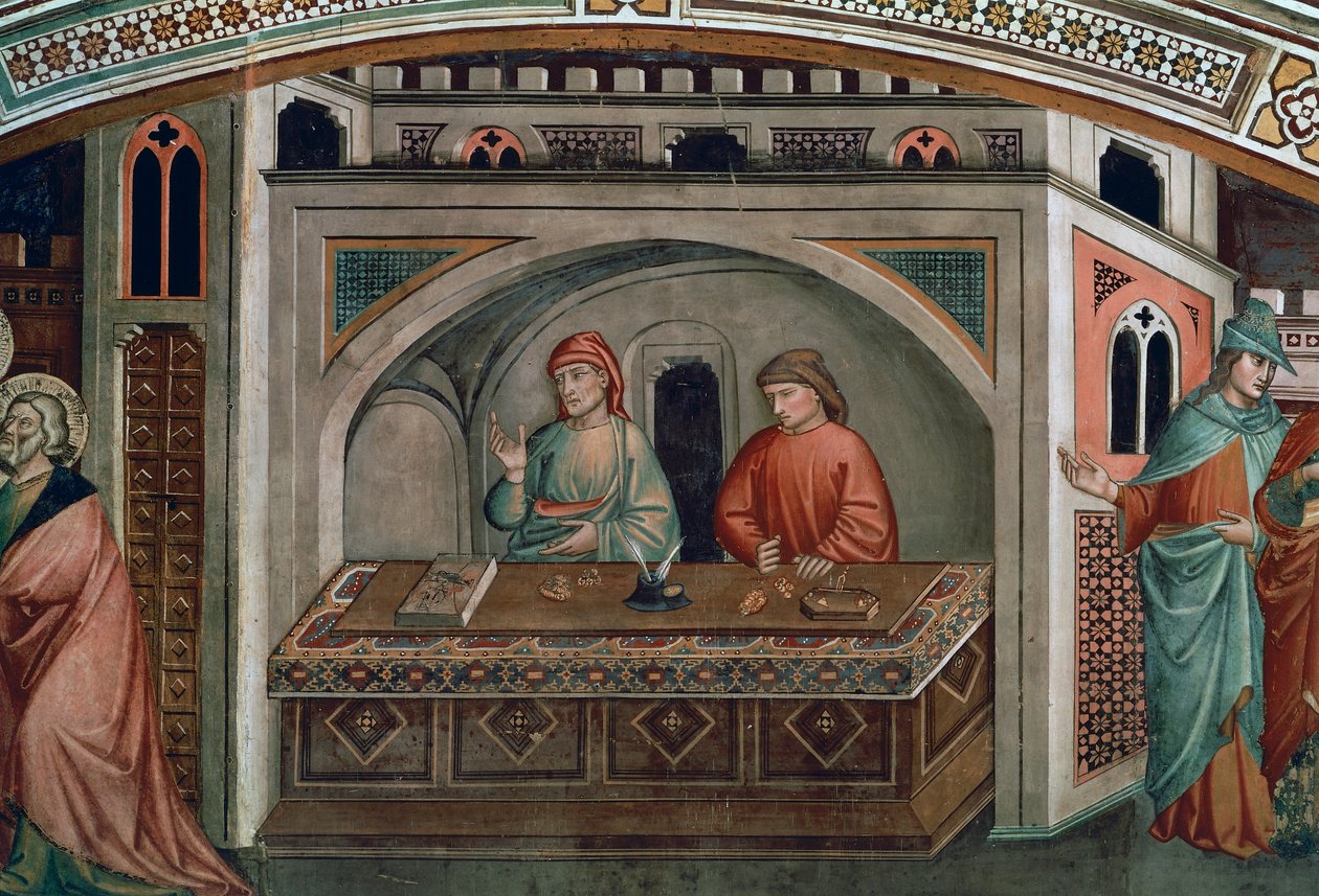 To bankfolk, detalj fra Life of St Matthew av Niccolo di Pietro Gerini