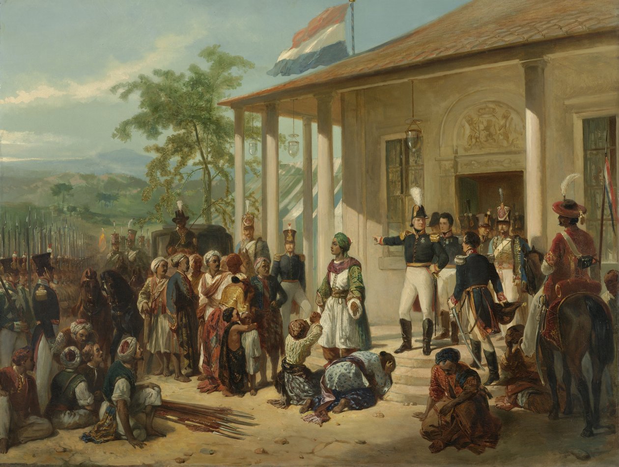 Arrestasjonen av Diepo Negoro av generalløytnant Baron De Kock, ca. 1830-35 av Nicholas Pieneman