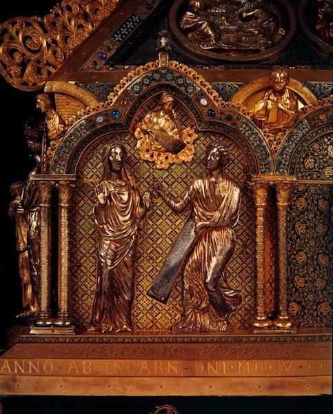 The Annunciation, 1205 (forgylt sølv, kobberforgylt, emalje og filigran over tre) av Nicholas of Verdun