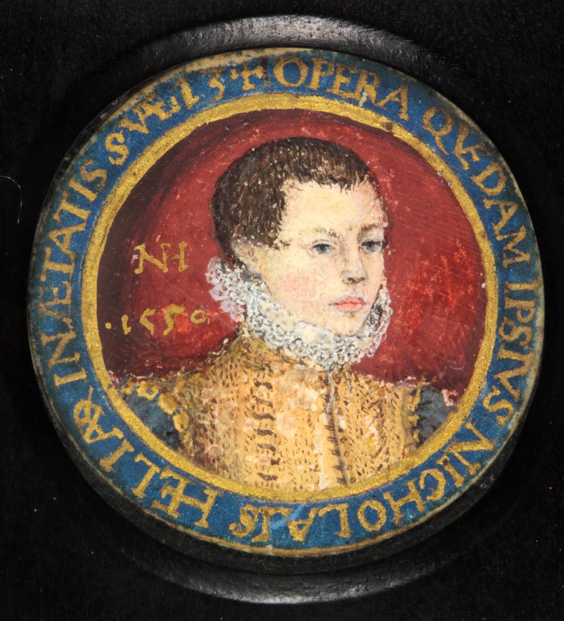 Nicholas Hilliard, selvportrett 13 år (akvarell på vellum) av Nicholas (attr.to) Hilliard