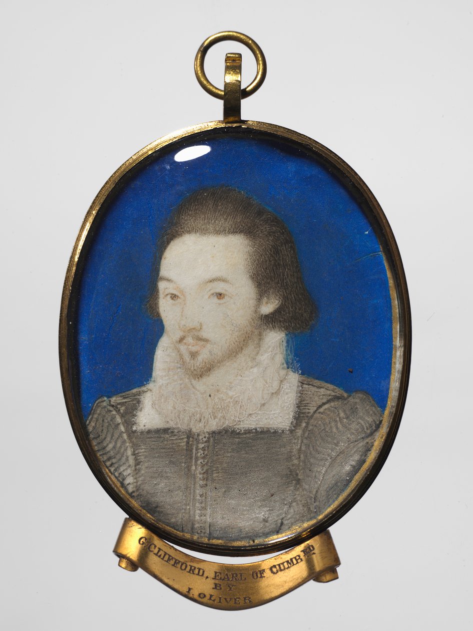 Portrait of a Man, ca. 1600 (w/c på vellum med gullkant i en forgylt metallramme) av Nicholas (manner of) Hilliard