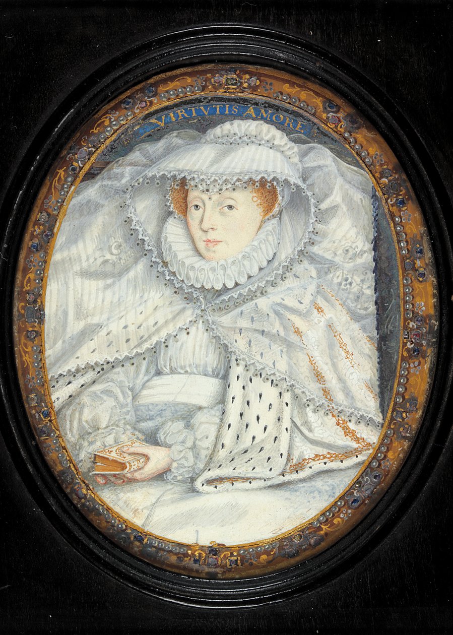 En dame tradisjonelt identifisert som Mary Queen Of Scots (akvarell på vellum) av Nicholas Hilliard