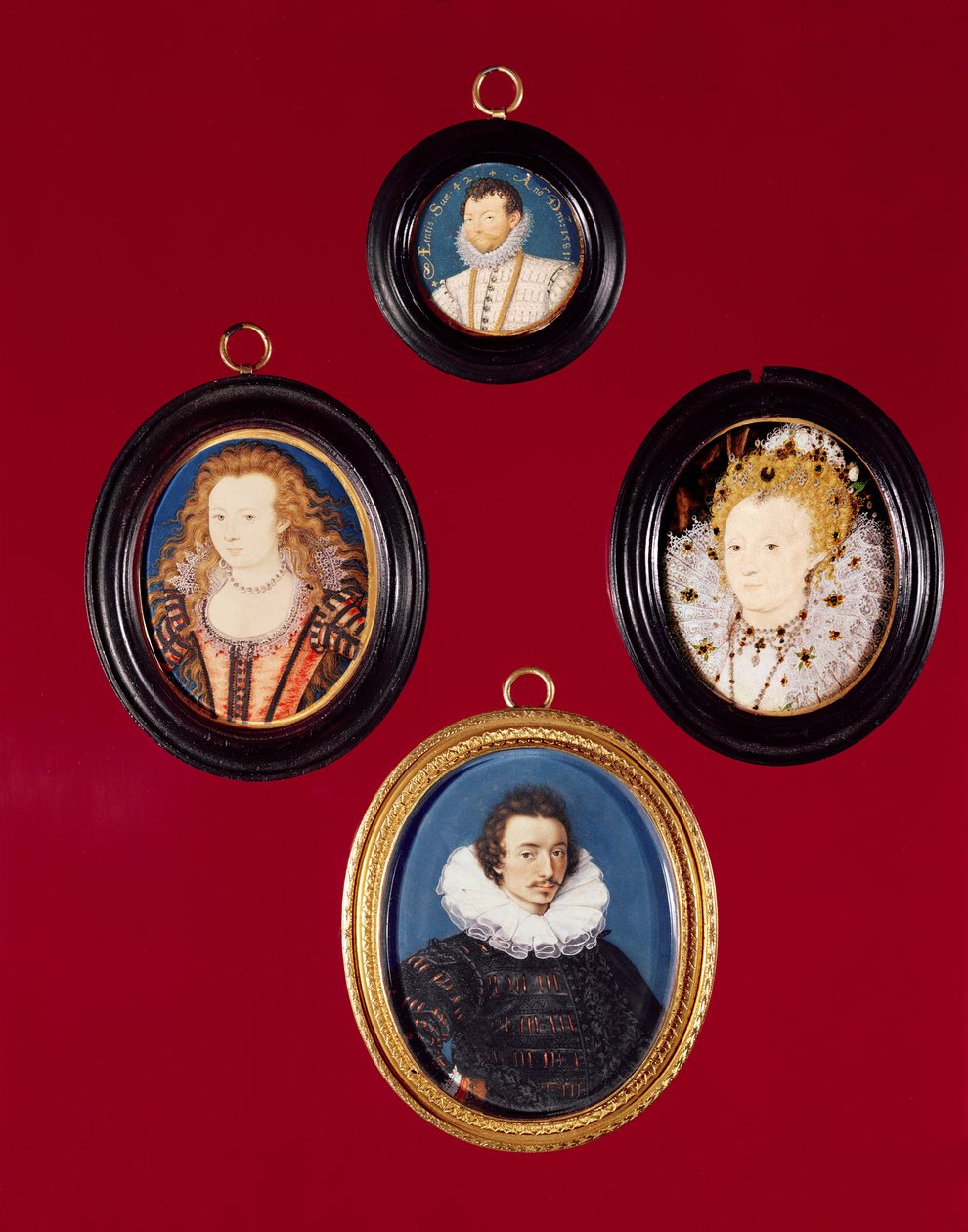 Samling av miniatyrer: Francis Drake (nå i National Portrait Gallery, se 1619); Elizabeth I (nå i National Portrait Gallery); Isaac Oliver; Elizabeth, dronning av Böhmen av Nicholas Hilliard