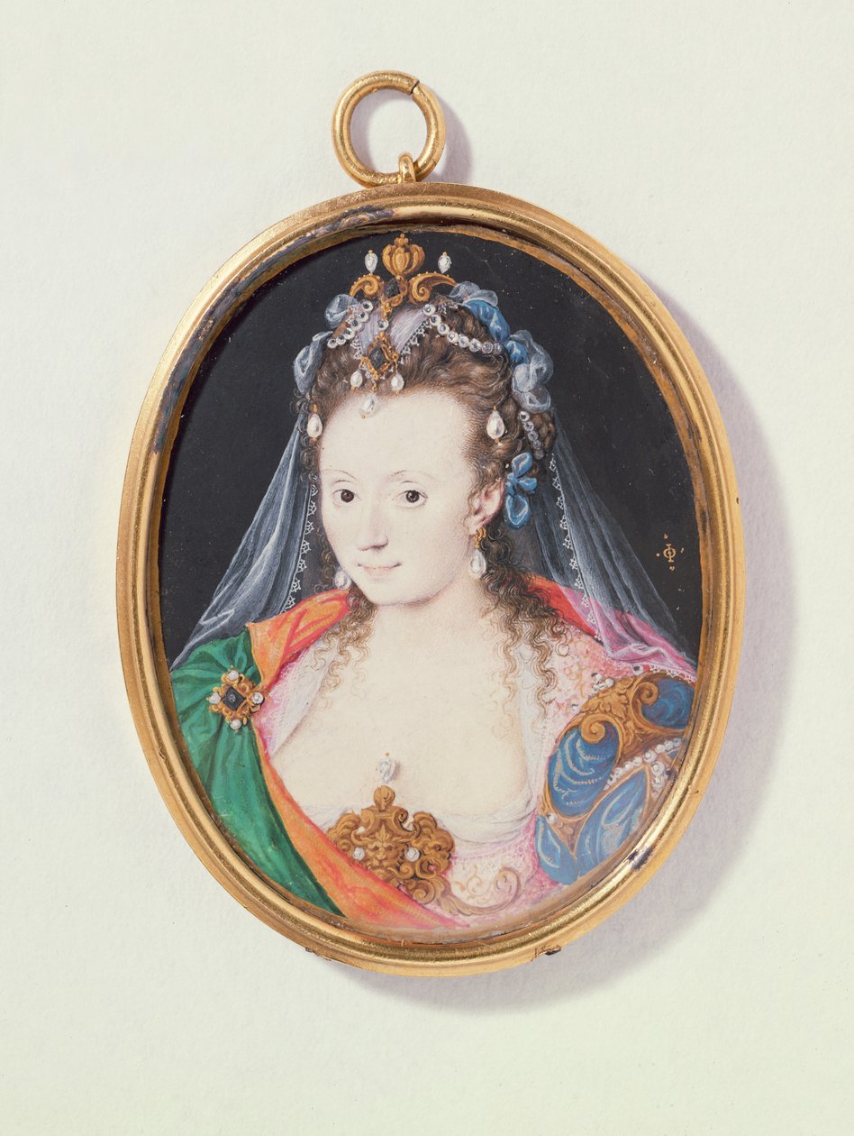 Miniatyr av Arabella Stuart, hertuginne av Lennox, 1593 (wc på vellum) av Nicholas Hilliard