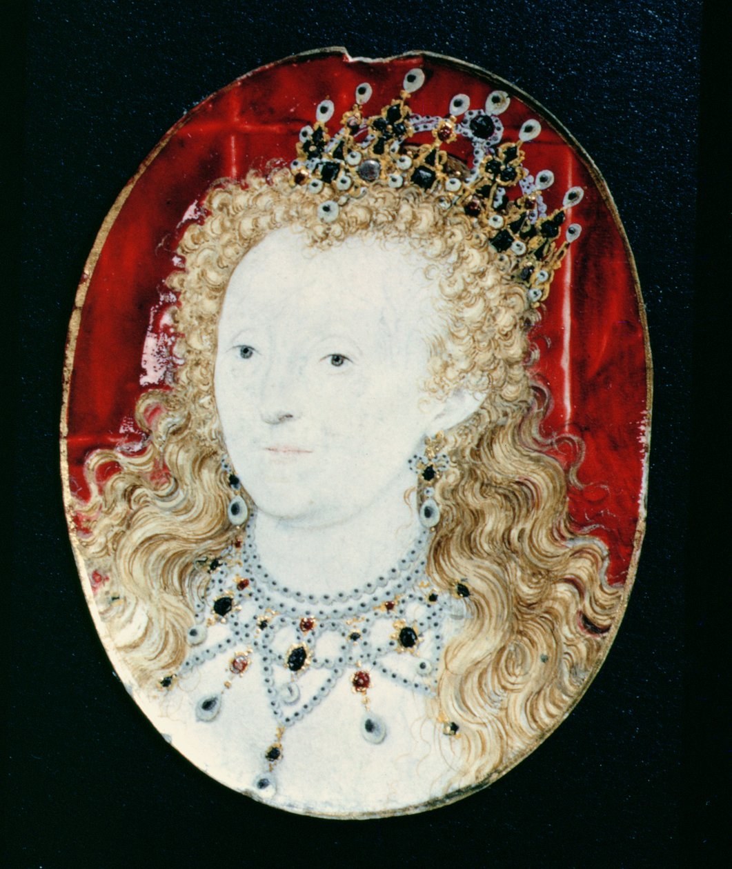 Miniatyr av dronning Elizabeth I (wc på vellum på spillkort) av Nicholas Hilliard