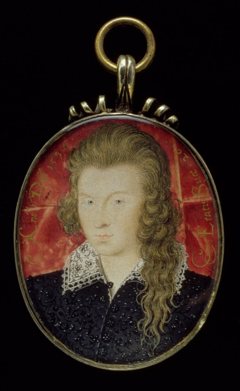No.3856 Henry Wriothesley, 3. jarl av Southampton (1573-1624), ca. 1594 (gouache på vellum) av Nicholas Hilliard