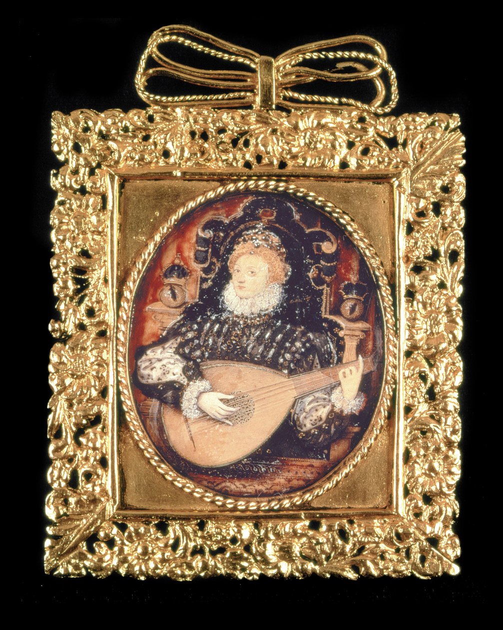 Dronning Elizabeth I spiller lut (se også 3912) av Nicholas Hilliard