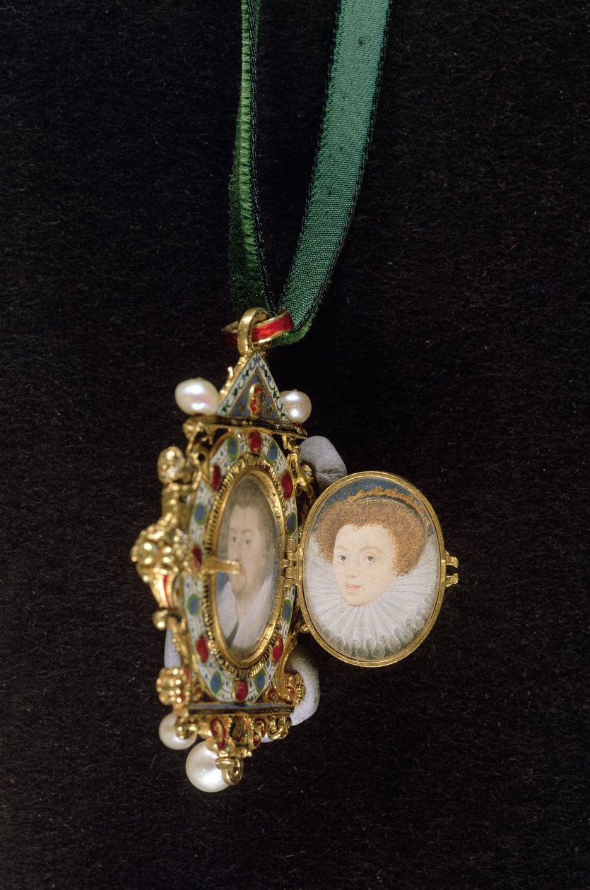 The Gresley Jewel, med miniatyrportretter av Sir Thomas Gresley og hans brud Catherine Walsingham (se også 14568) (blandet media) av Nicholas Hilliard