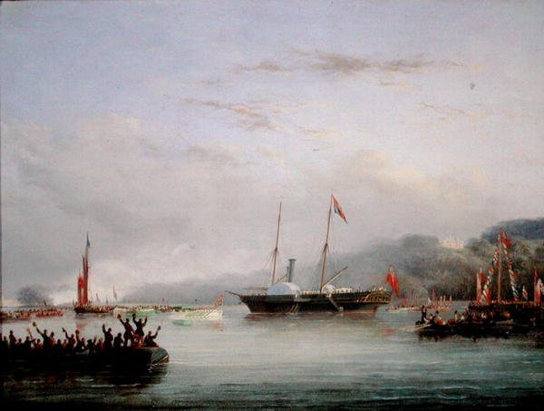 Den første Victoria And Albert Yacht utenfor Plymouth (olje om bord) av Nicholas Matthews Condy
