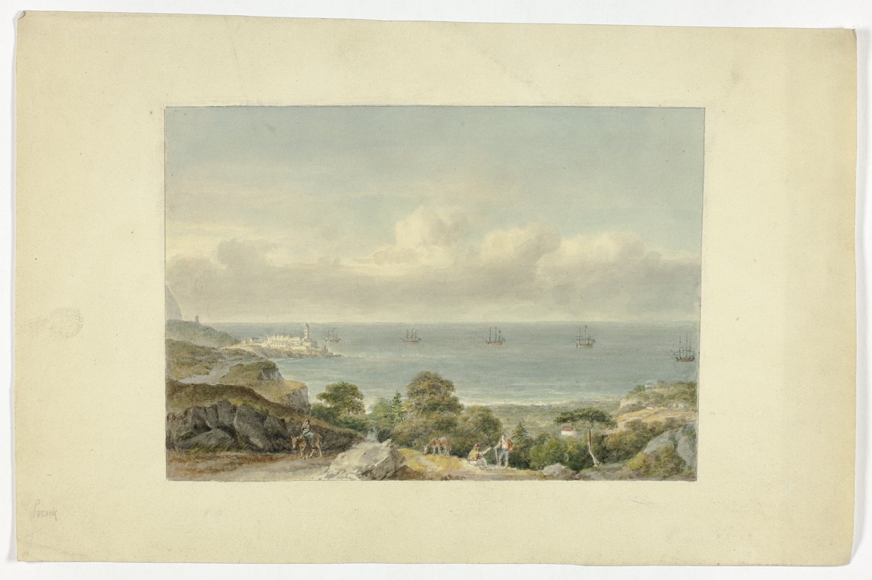 Middelhavslandskap med havn av Nicholas Pocock