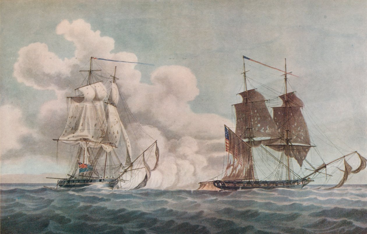 Pakkebåt og kaper, c1819 av Nicholas Pocock