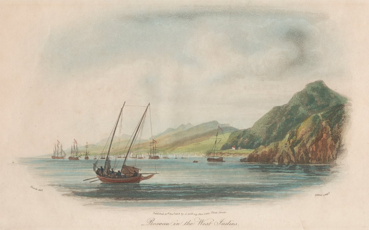 Sett med ti: 1. Sir John Moores angrep utenfor Basse Terre Guadaloupe. 2. Rouseau i Vestindia. 3. Guanahani eller Cat Island. .... av Nicholas Pocock