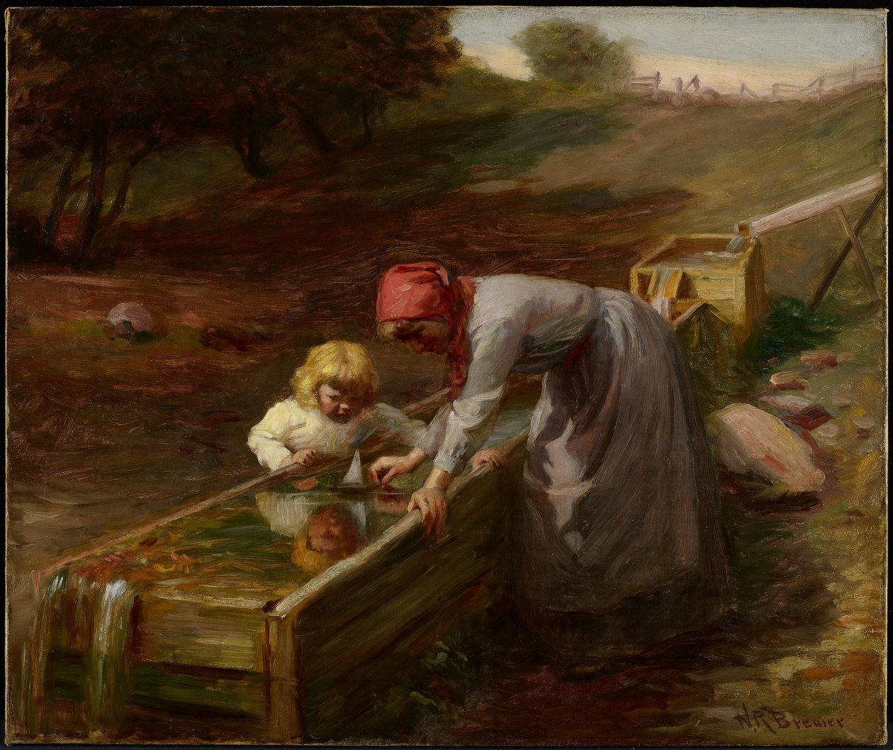 Ved våren, ca. 1895 (olje på lerret) av Nicholas Richard Brewer