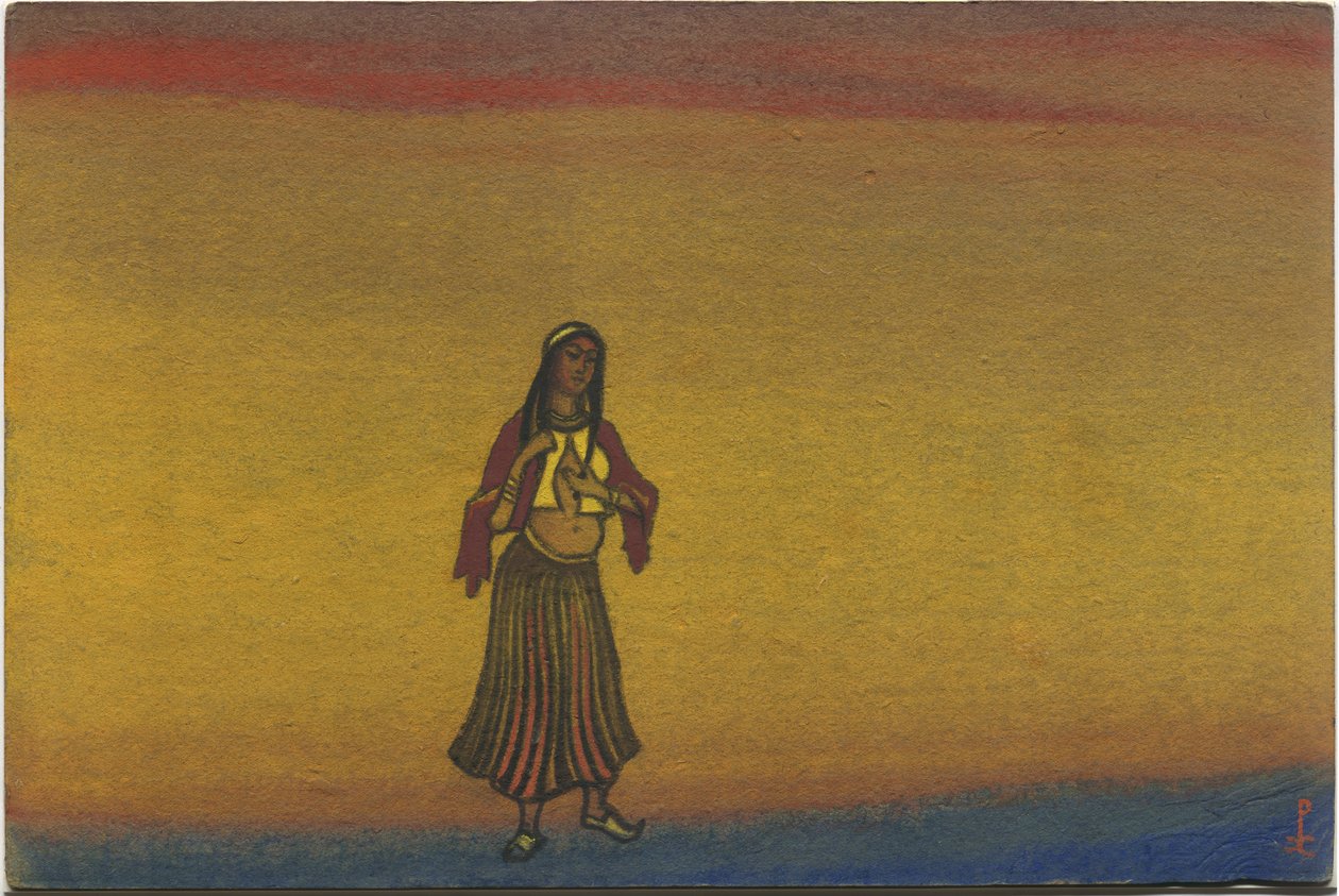A Captive Girl, kostymedesign for "Polovtsian Dances" fra Borodins opera "Prince Igor", 1943 av Nicholas Roerich