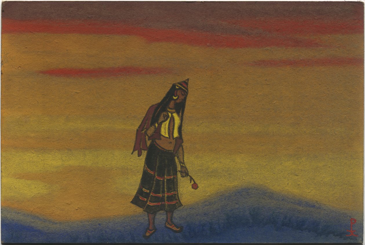 A Captive Girl with a Rose, kostymedesign for "Polovtsian Dances" fra Borodins opera "Prince Igor", 1943 av Nicholas Roerich