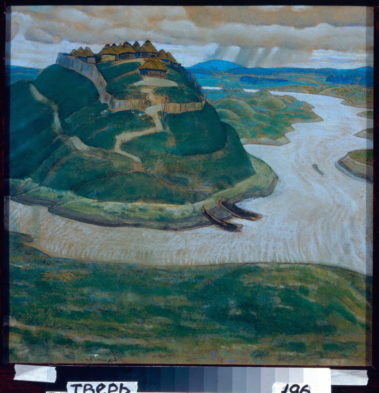 Gammel befestet slavisk leir. Verk av Nicolas (Nicholas) Roerich (1874-1947), pastell på papp. Russisk kunst, 1900-tallet, symbolikk. Regionalt kunstgalleri, Tver. av Nicholas Roerich