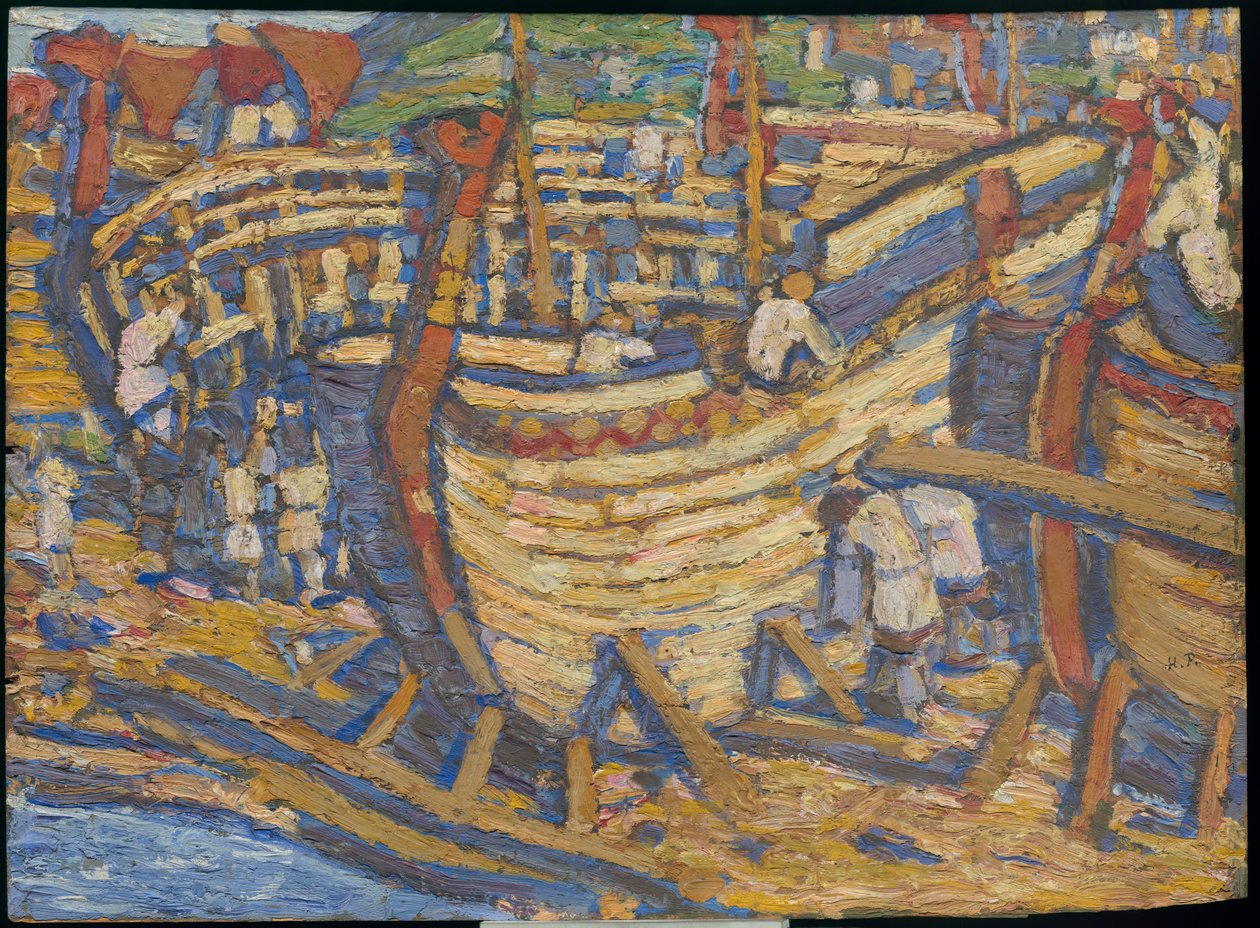 Bygge skipene. Skisse til maleriet med samme tittel, 1903 av Nicholas Roerich