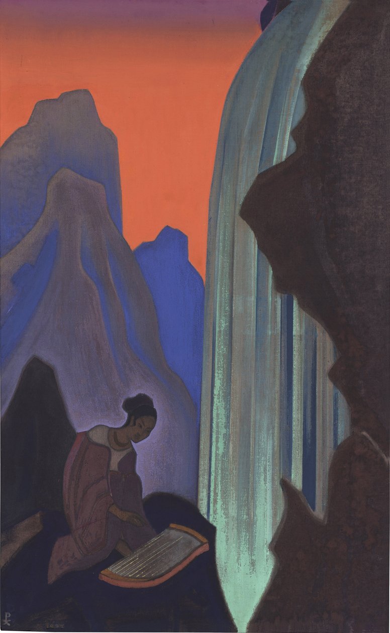 Chant de la cascade - Sang om fossen av Roerich, Nicholas (1874-1947). Tempera på lerret, størrelse: 99,5x61,5, , State Oriental Art Museum, Moskva av Nicholas Roerich