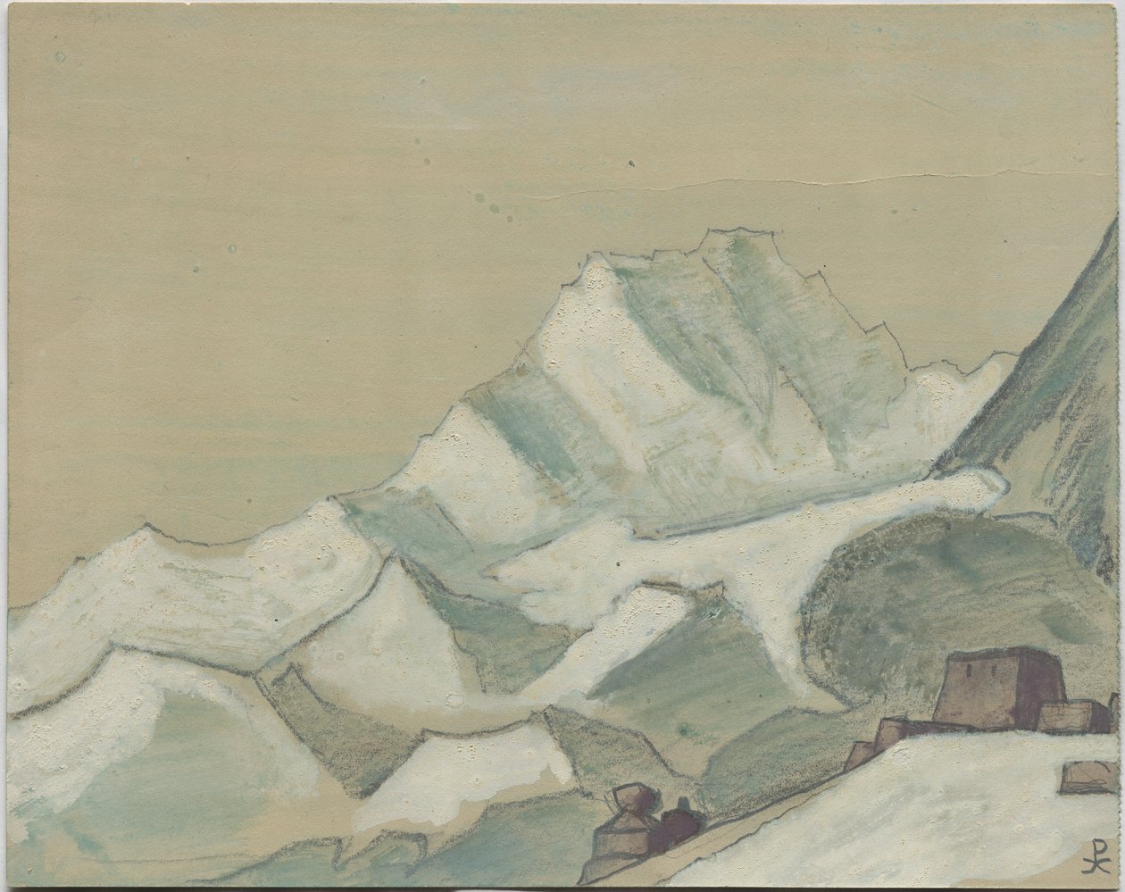 Himalaya hinsides skyene, skisse, 1933 av Nicholas Roerich