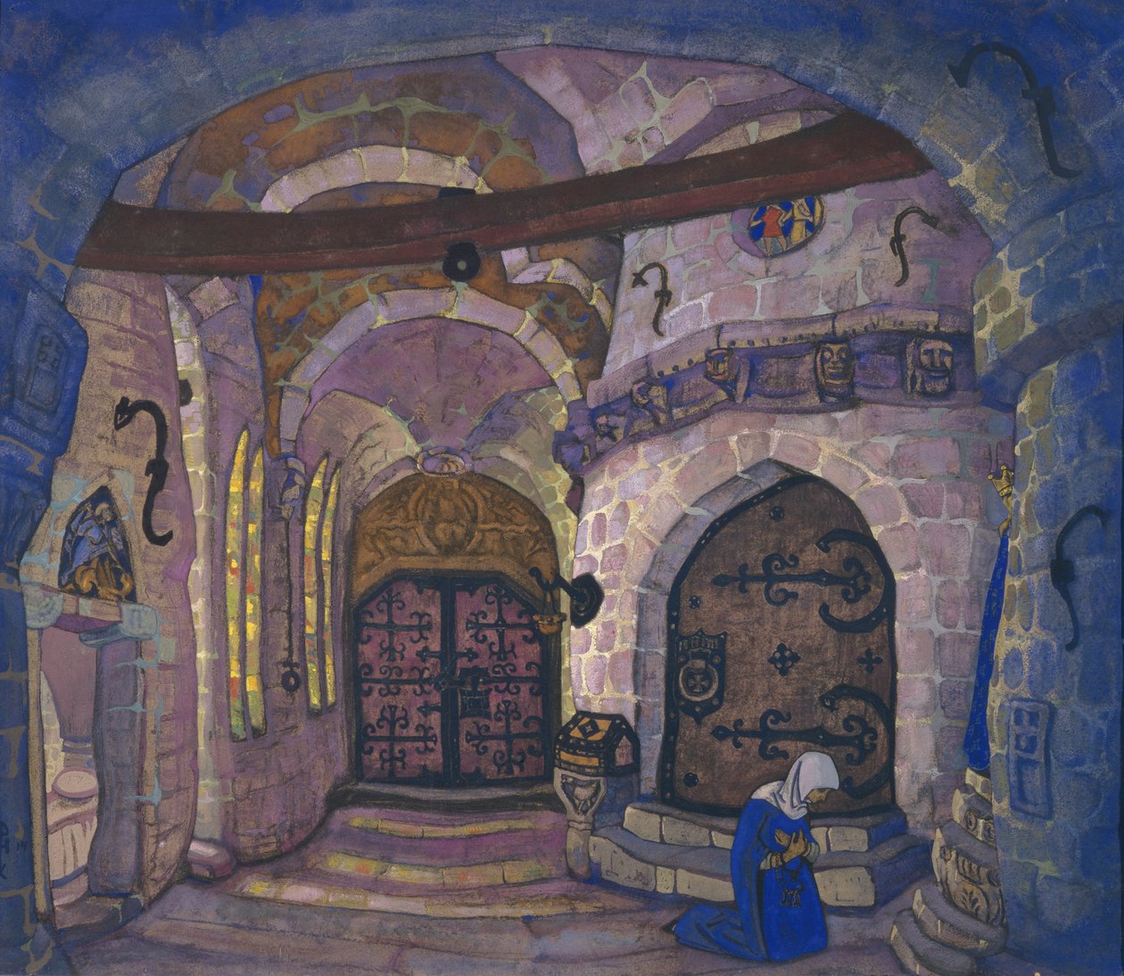 I klosteret. Scenedesign for operaen Sister Beatrice av A. Davydov, 1914 av Nikolai Konstantinowitsch Roerich