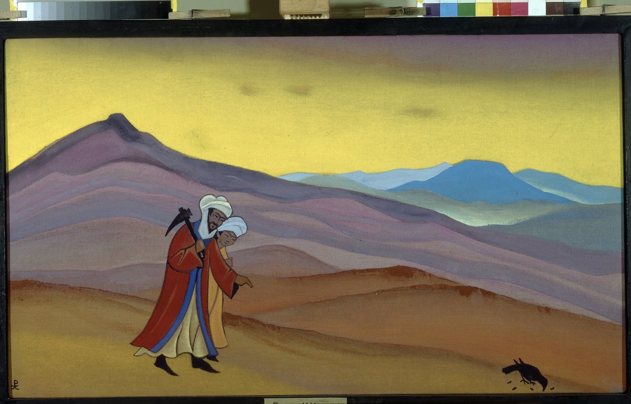 Khosrow og Shirin. Persisk legende fra 1200-tallet: kjærlighetshistorie mellom sassanid-kongen Khosrow II og den kristne prinsessen Shirin. Maleri av Nicholas Roerich (1874-1947), tempera på lerret av Nicholas Roerich