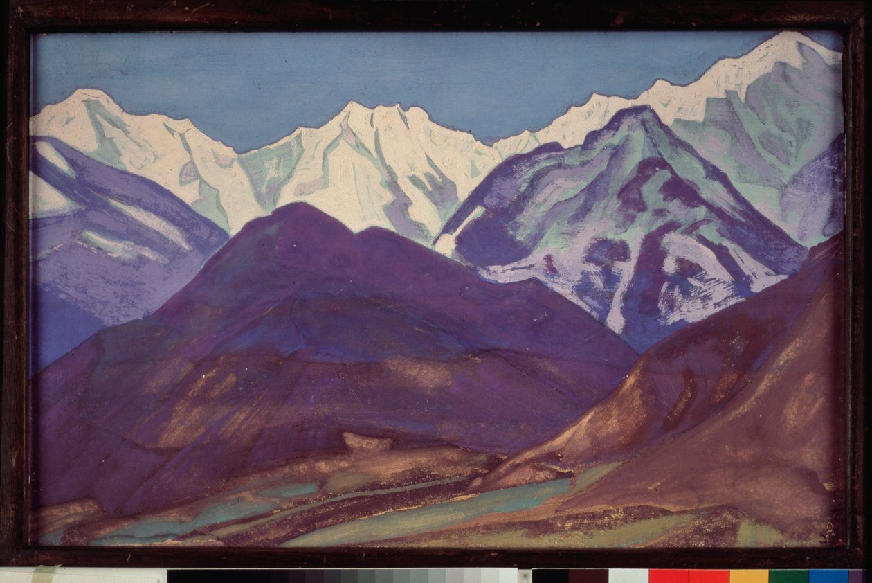 Kuluta (Kulu-dalen, Himalaya-massivet) (India). Maleri av verk av Nicolas (Nicholas) Roerich (1874-1947), tempera på lerret av Nicholas Roerich