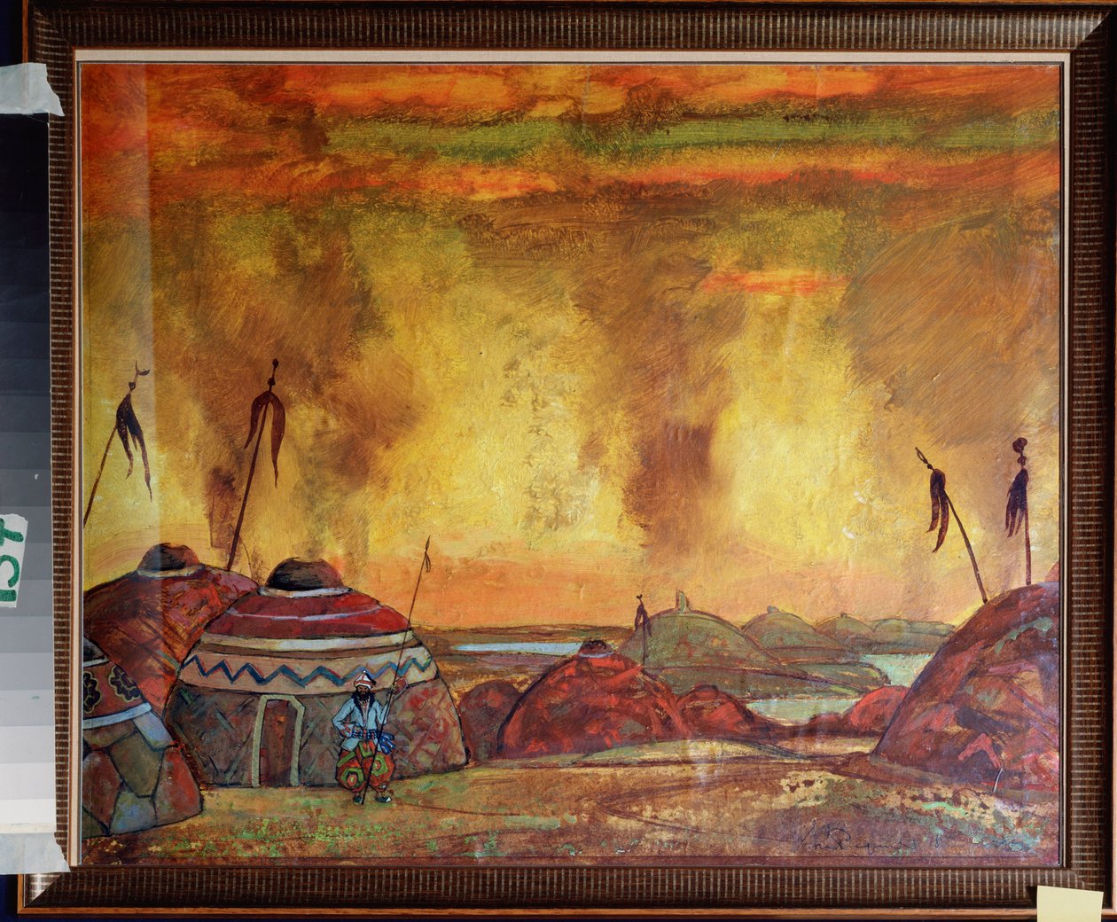 Polovtsien-leiren (eller Couman, Kouman). Forberedende dekor for operaen ""Prince Igor"" av Alexandre Borodin (Borodin) (1833-1887). Verk av Nicolas (Nicholas) Roerich (1874-1947), tempera på papir av Nicholas Roerich