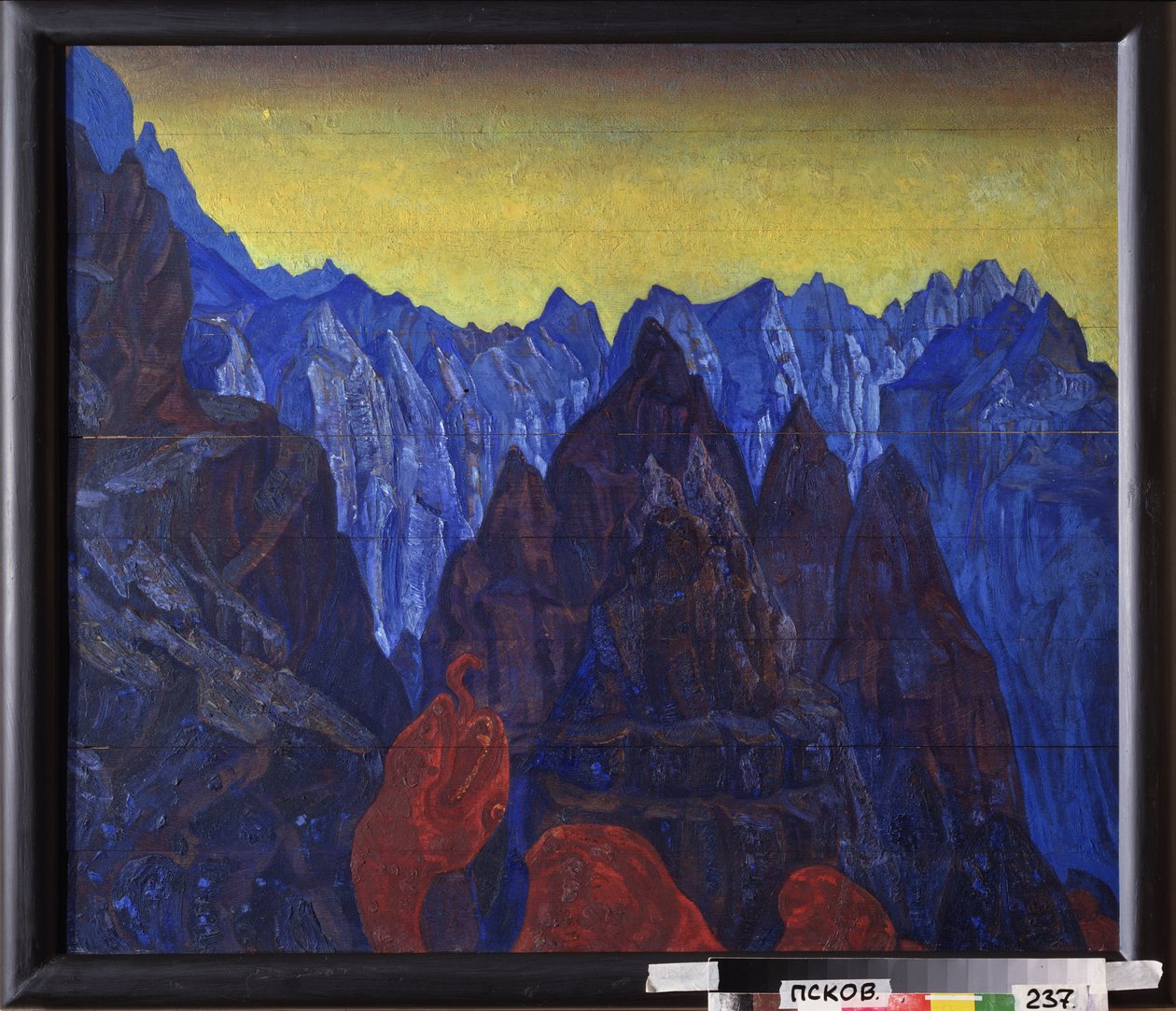 Slangens rop. (Tibets fjelllandskap). Maleri av Nicholas Roerich (1874-1947), tempera på tre av Nicholas Roerich