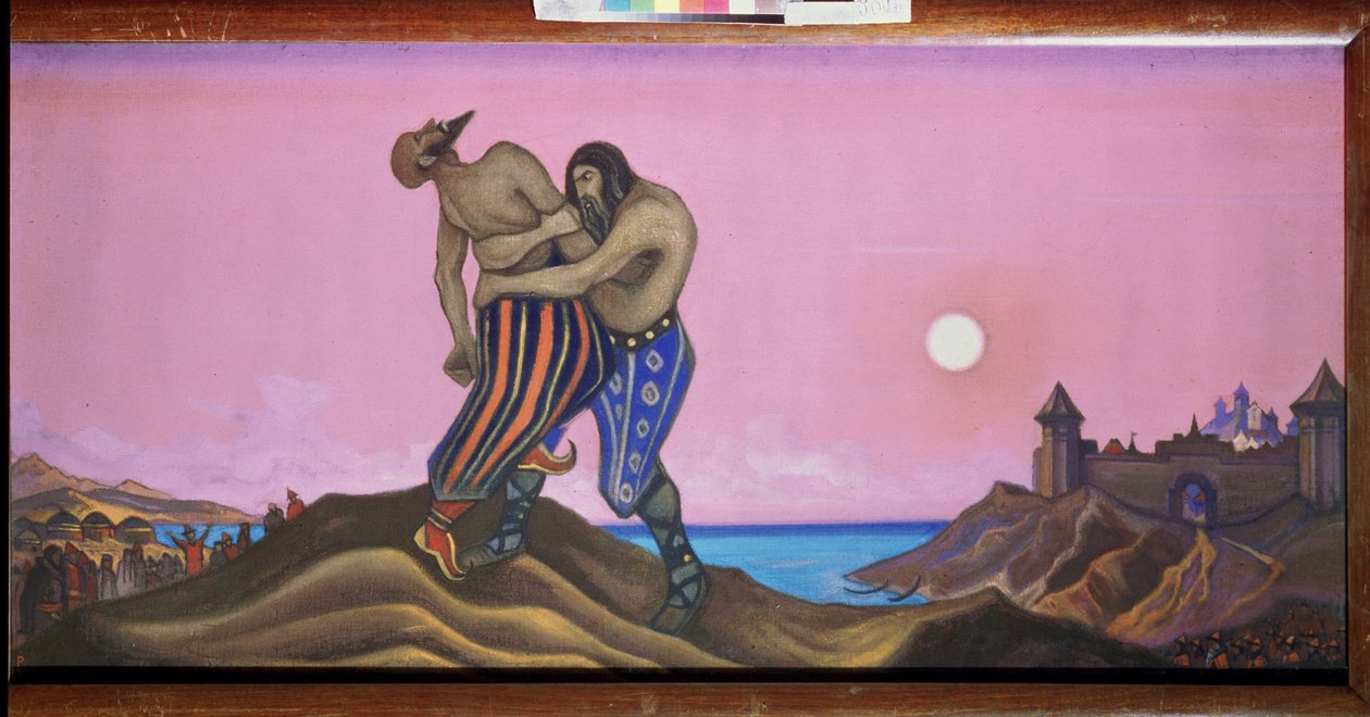 Duellen mellom Mstislav og Rededya. (Storprins Mstislav av Chernigov, kjent som Temeraire (983-1036). Maleri av Nicholas Roerich (1874-1947), tempera på lerret av Nicholas Roerich