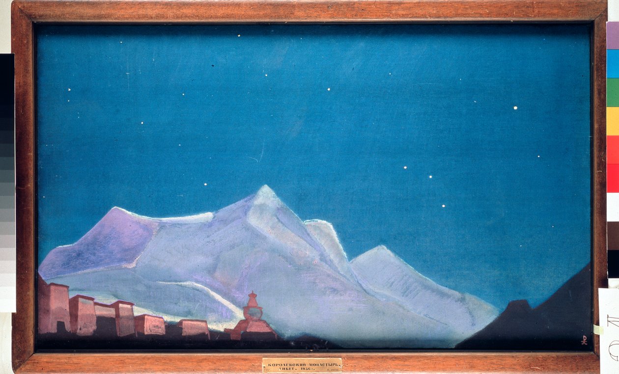 Det kongelige klosteret Hemis, i Tibet. (Buddhisme) Maleri av Nicolas (Nicholas) Roerich (1874-1947), tempera på lerret av Nicholas Roerich