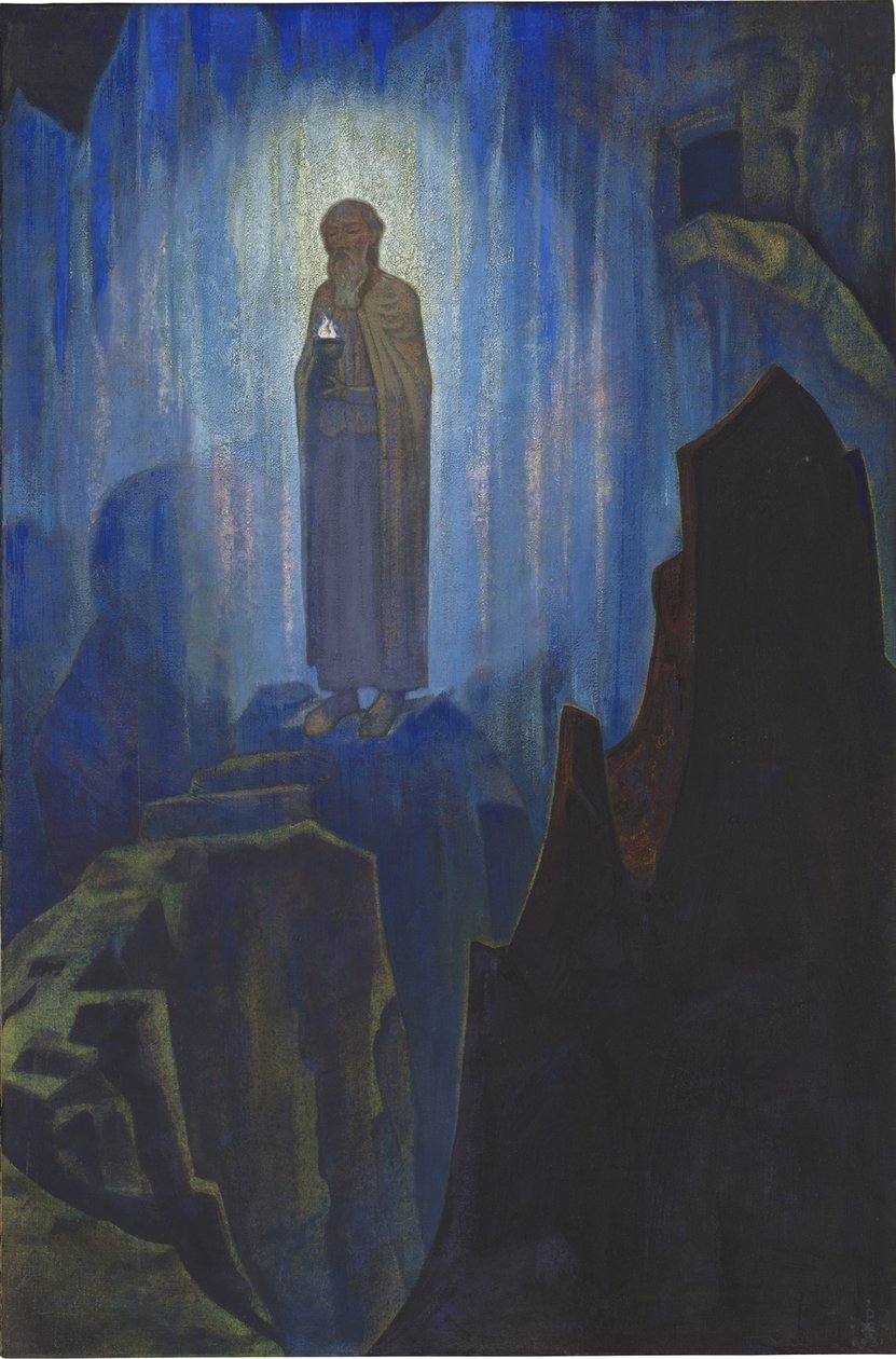 Lumiere celeste - Himmelens lys av Roerich, Nicholas (1874-1947). Tempera på lerret, størrelse: 124x80 av Nicholas Roerich