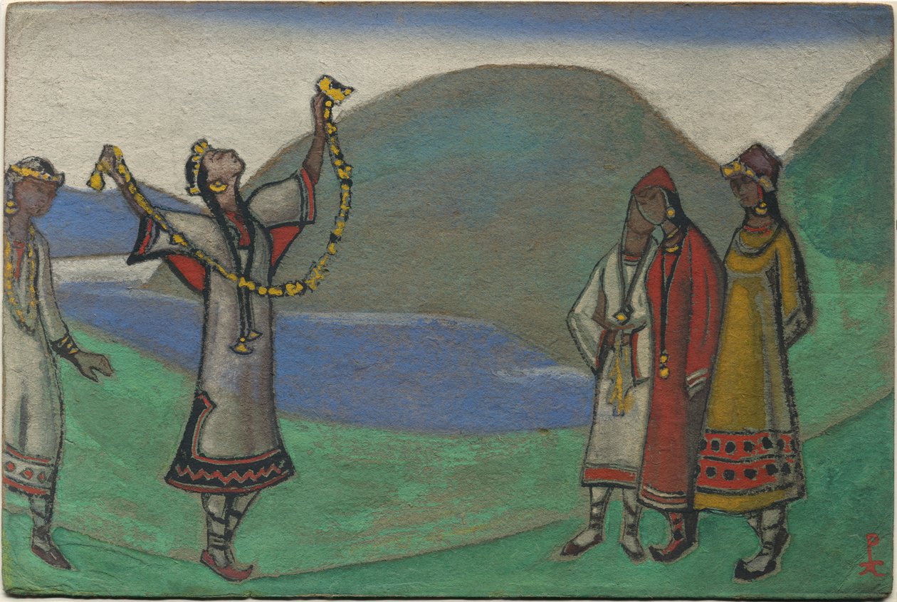 Jomfruer, dekor og kostymedesign for Stravinskys ballett "Le Sacre du Printemps", 1944 av Nicholas Roerich
